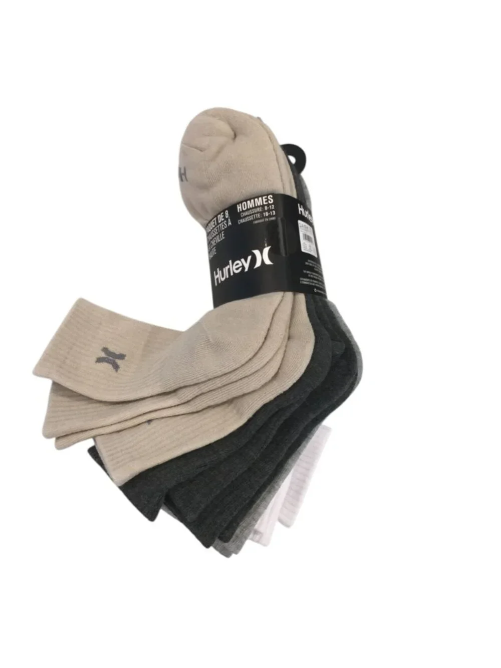 Hurley Men's Hi Quarter Socks Set of 6 Size 8-12 White Gray Taupe Charcoal